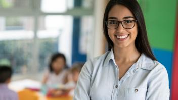 Young elementary teacher in her classroom