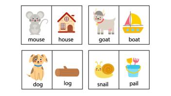 four pairs of rhyming words with illustrations