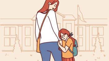 Illustration of parent with child reluctant to go to school