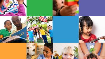 Collage of children actively engaged in learning about the world