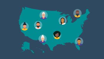 U.S. map with avatars of people scattered throughout