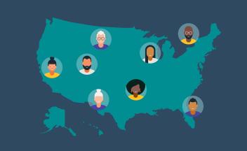 U.S. map with avatars of people scattered throughout