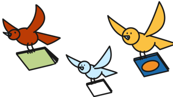 Trio of birds flying with books held by their feet