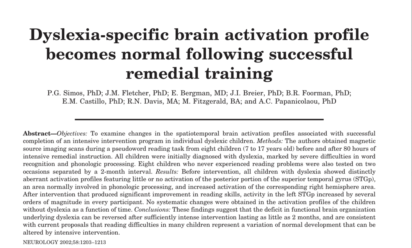 example of dyslexia research abstract