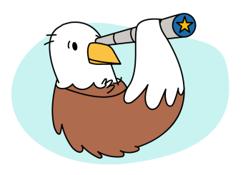 Illustration of eagle looking through a telescope